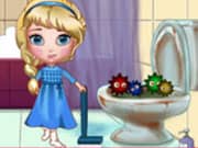 Elsa Frozen Limpia el Inodoro