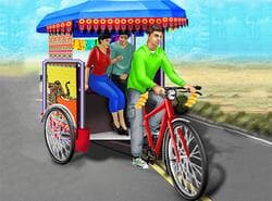 Rickshaw Triciclo Público Conduciendo